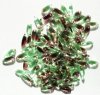 100 3x11mm Two Tone Amethyst & Light Green Dagger Beads